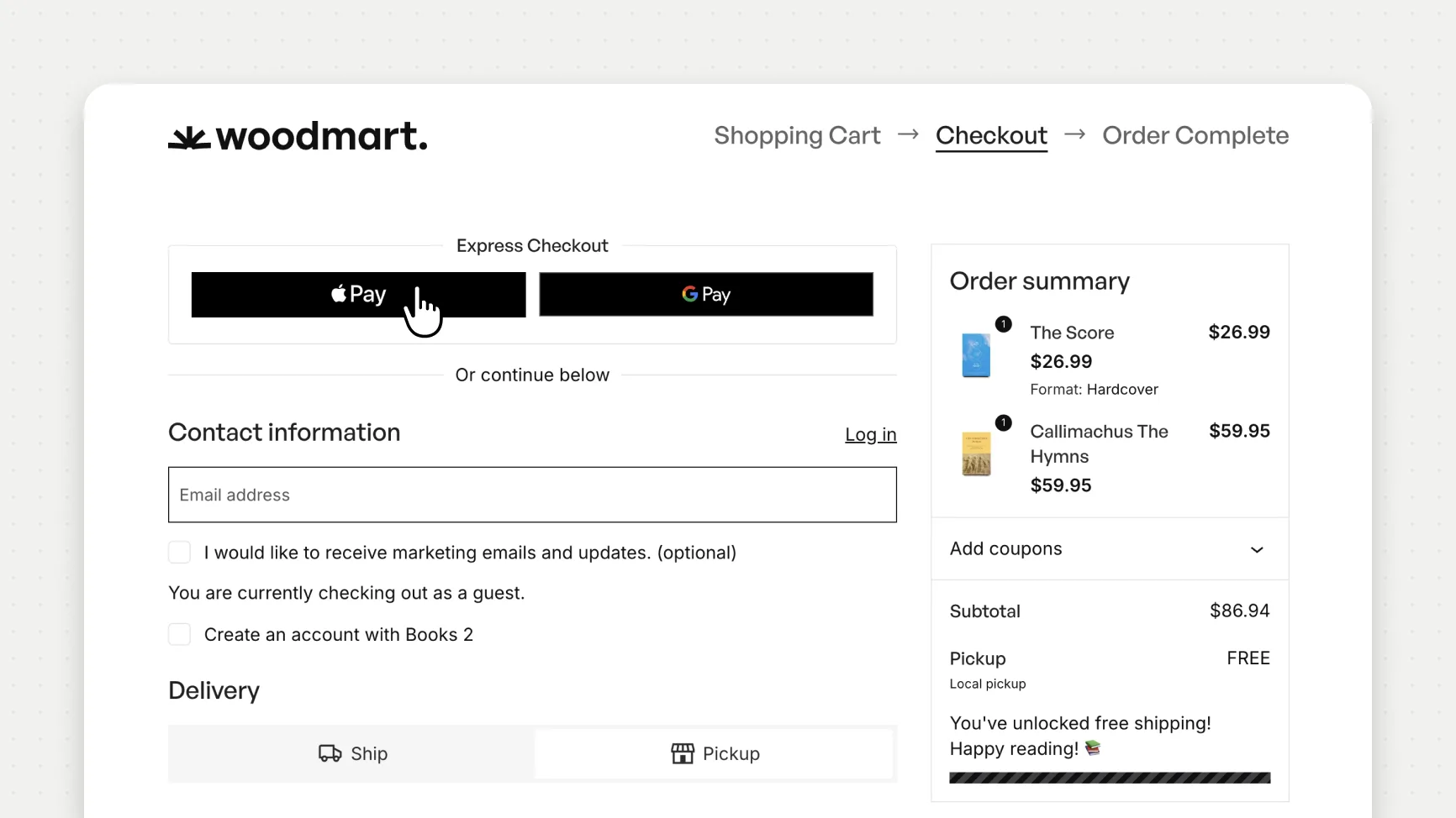 Short checkout form with custom fields and the order summary