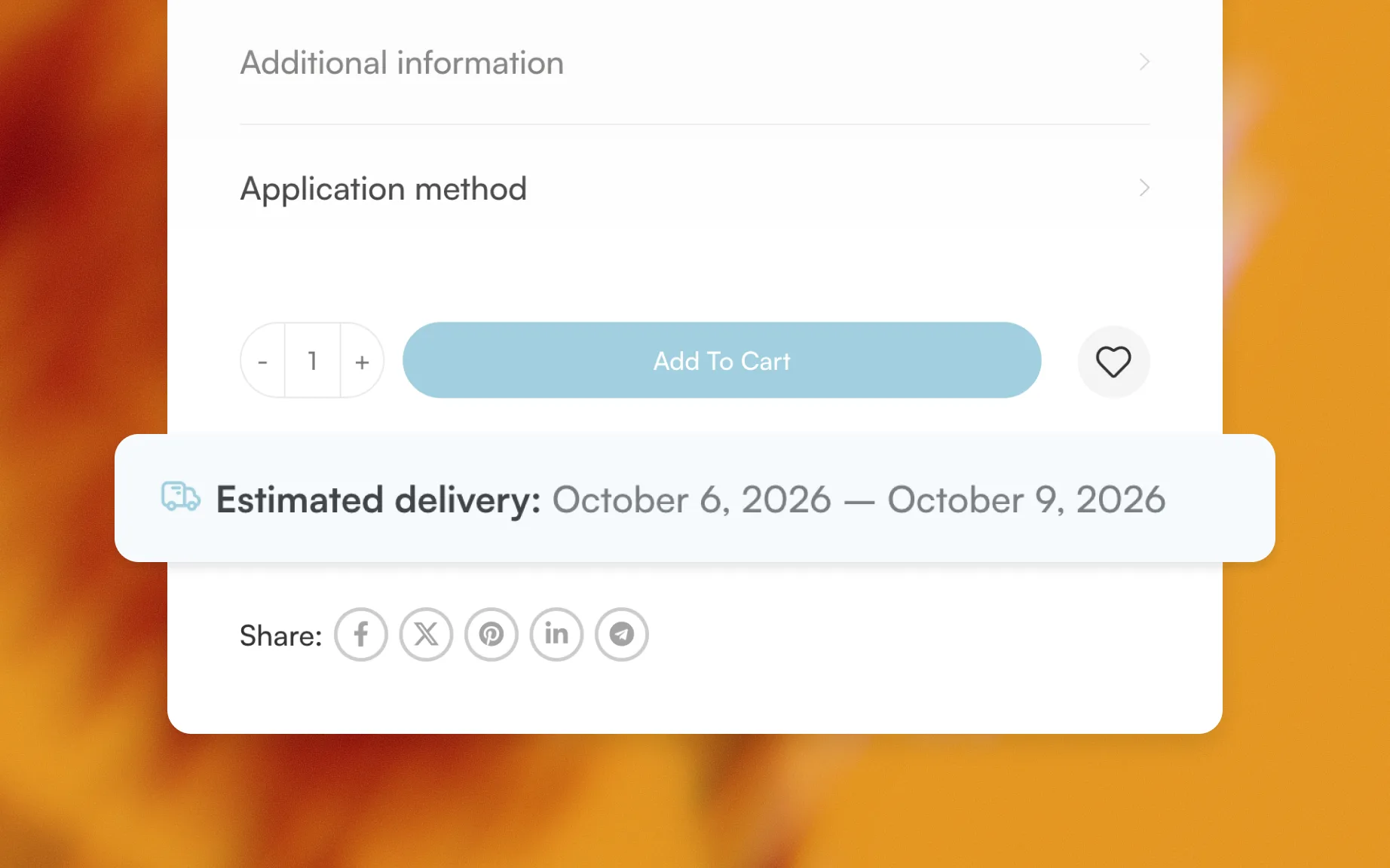 Product page showing the estimated delivery date range under the add to cart button