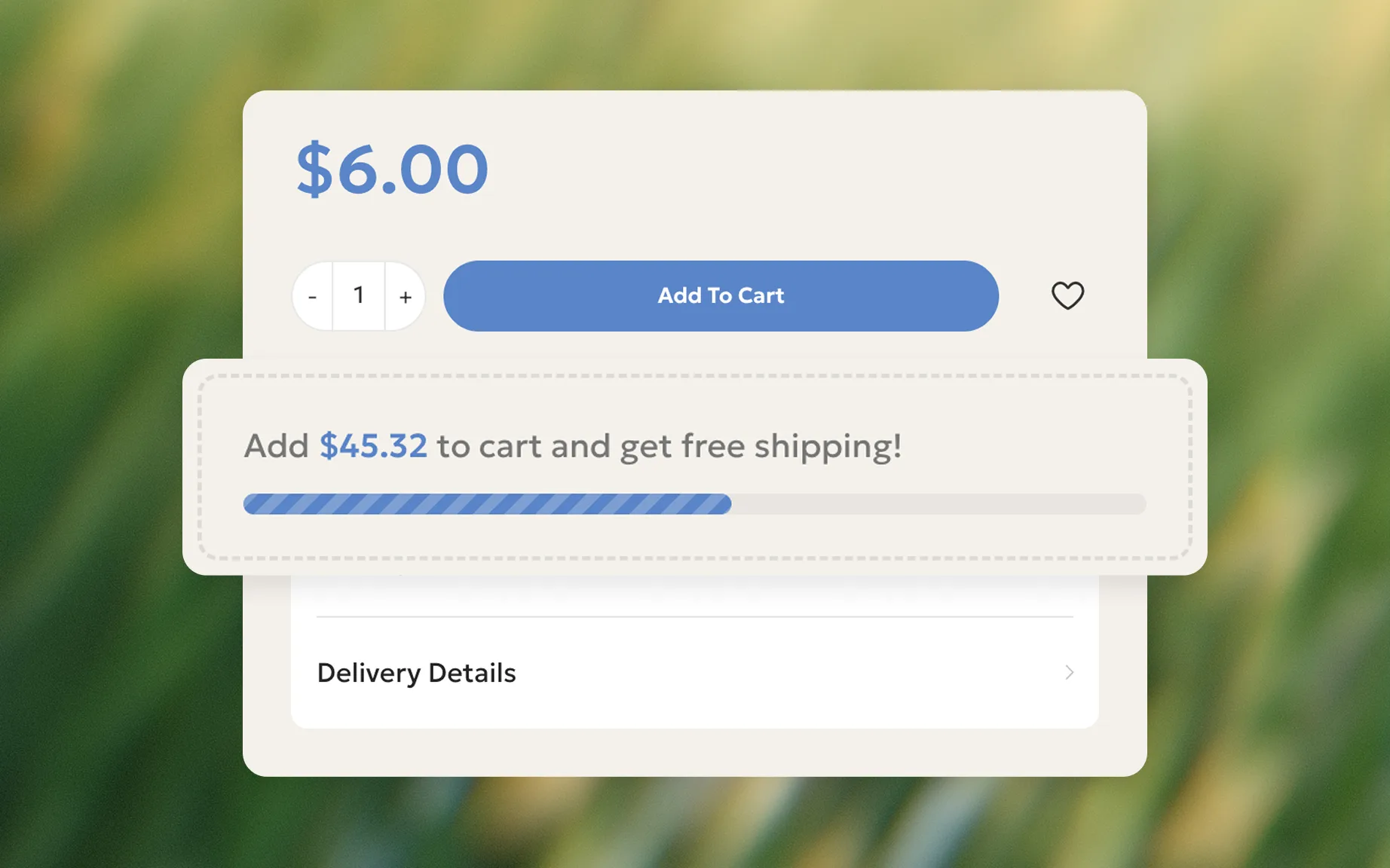 Mini cart with a progress bar showing how much more to add for free shipping