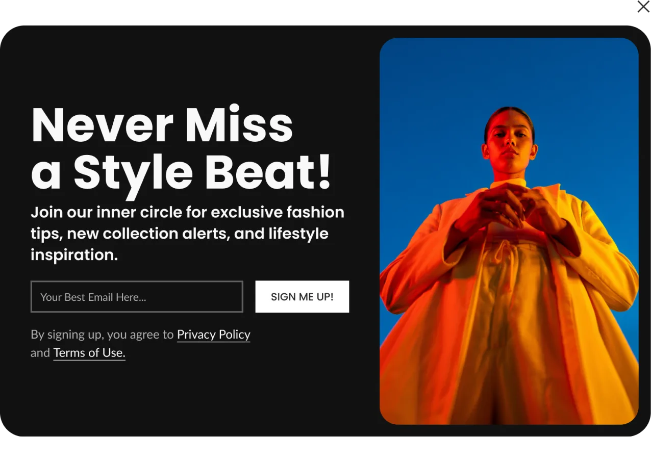 Fashion newsletter popup with a discount for new subscribers