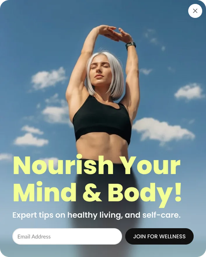 Self-care newsletter popup with a signup form