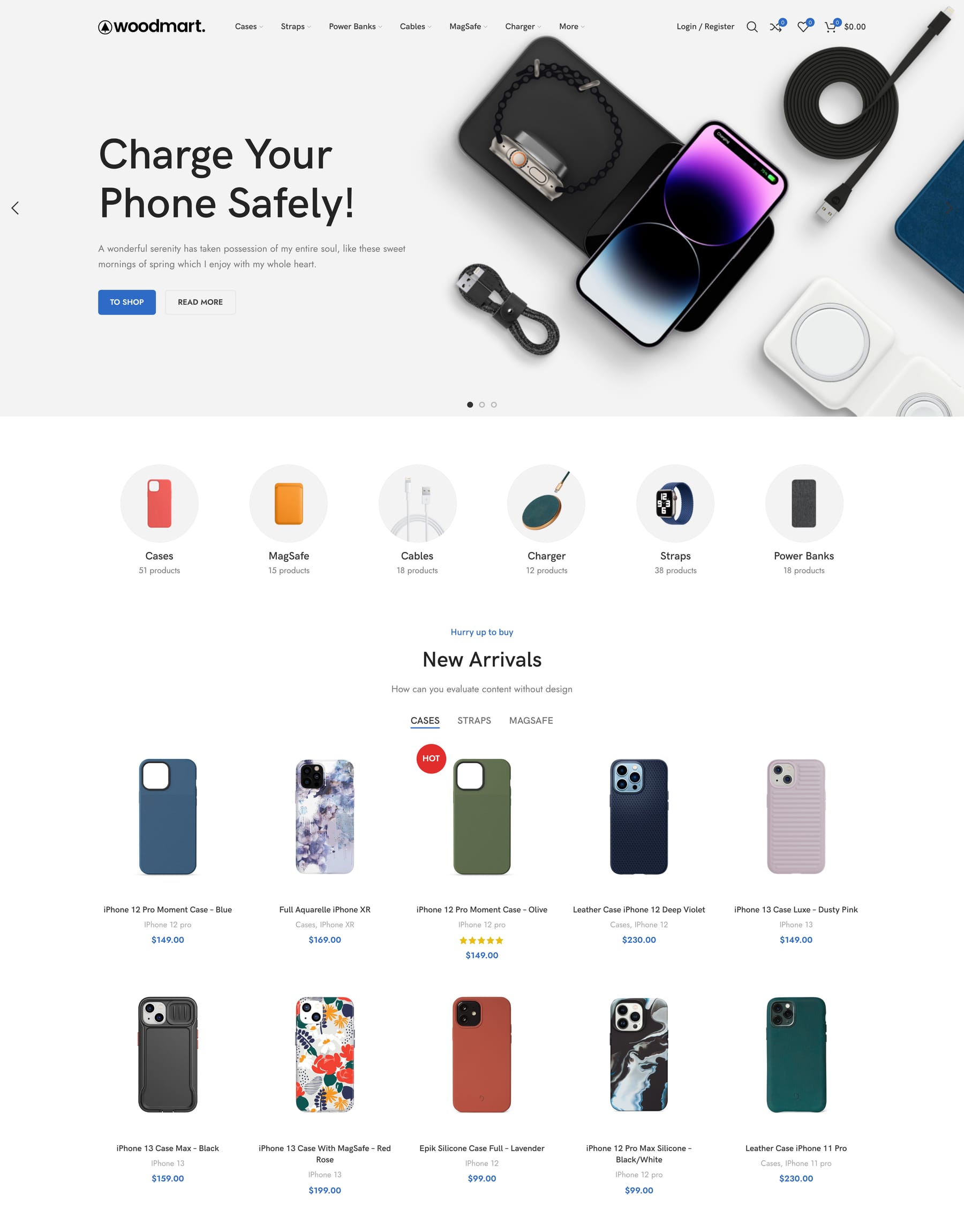 Accessories demo home page: Phone accessories WooCommerce theme