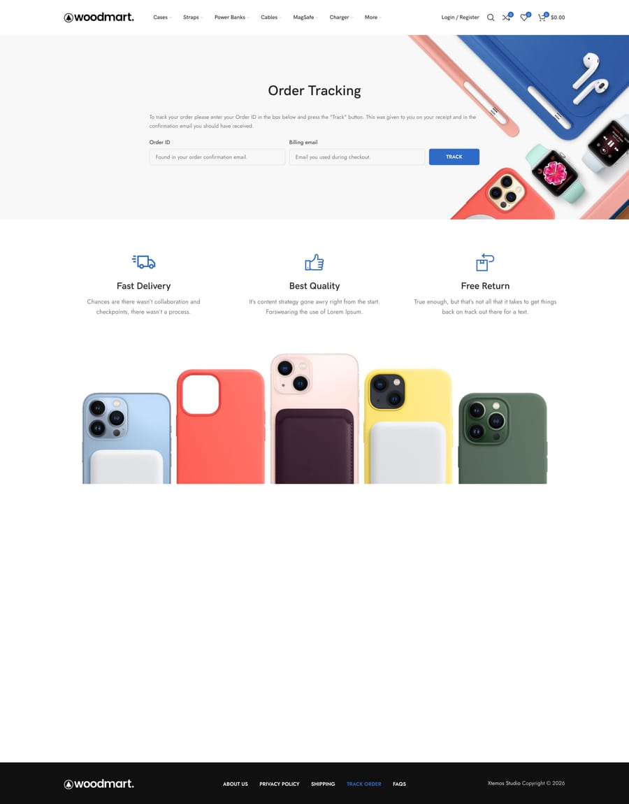 Accessories Track order page