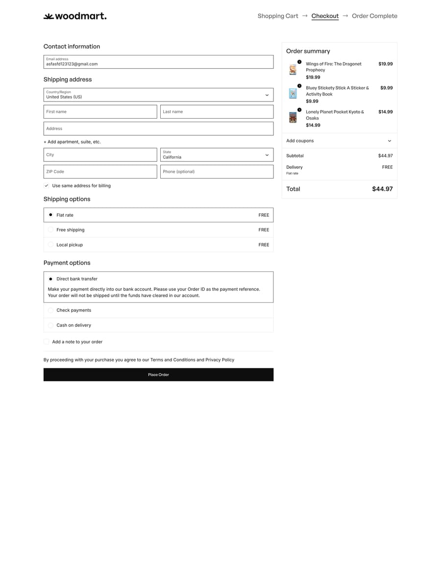 Books 2 Checkout page