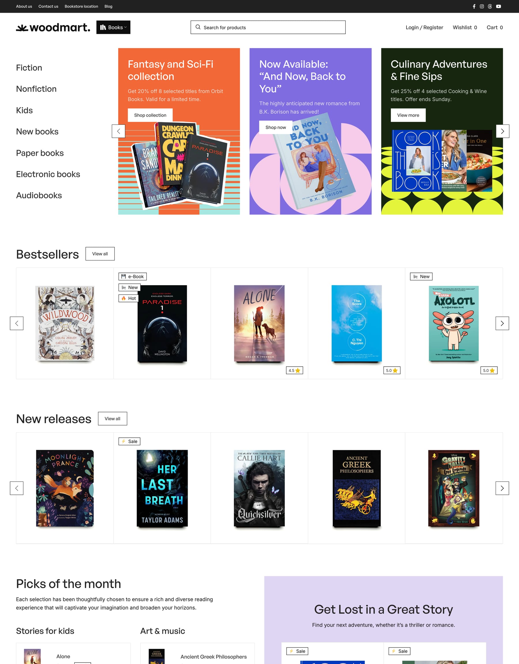 Books 2 WoodMart prebuilt website home page