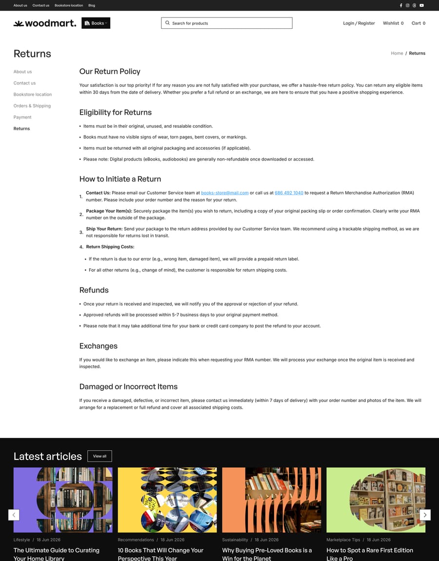 Books 2 Returns page