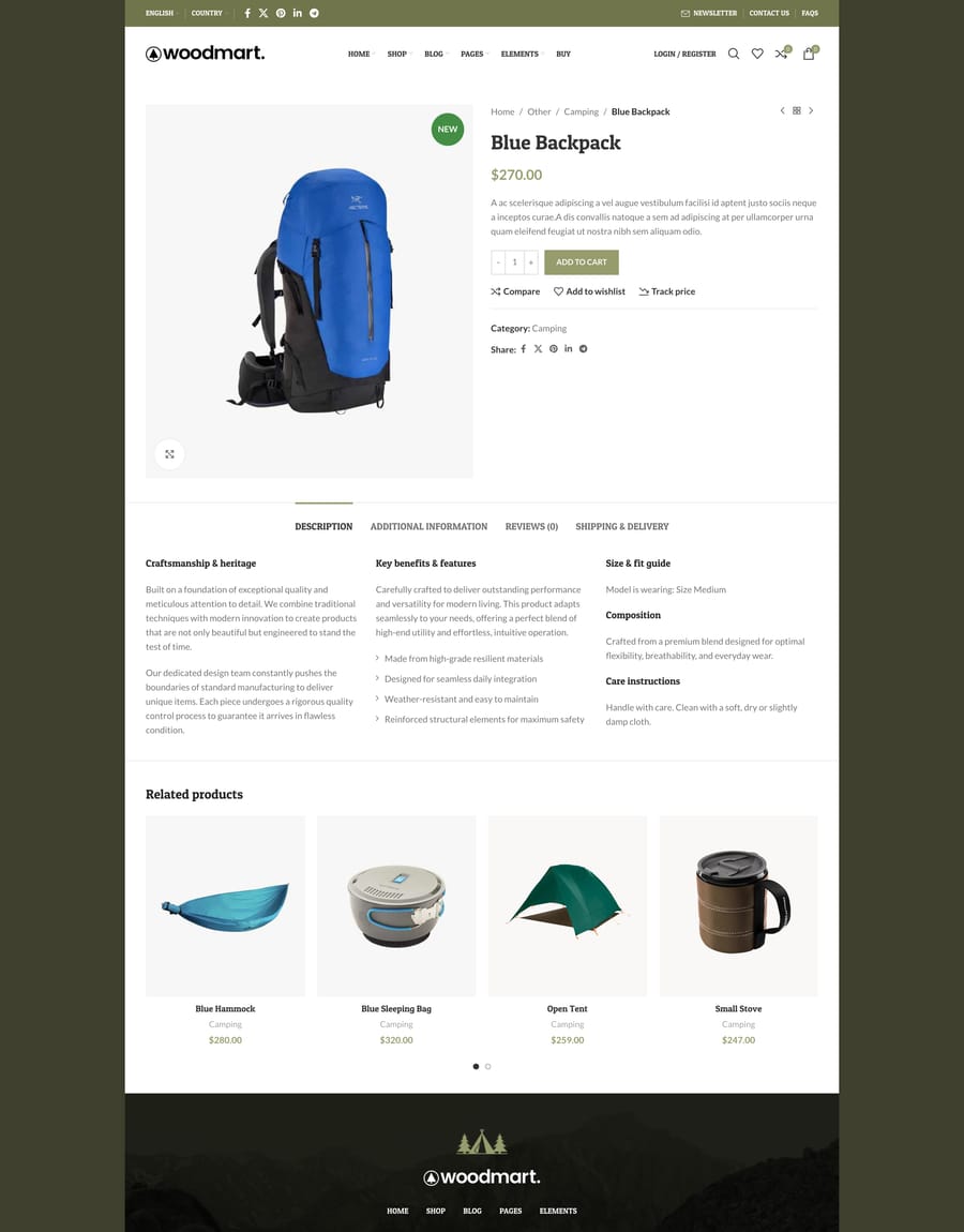 Camping Product page