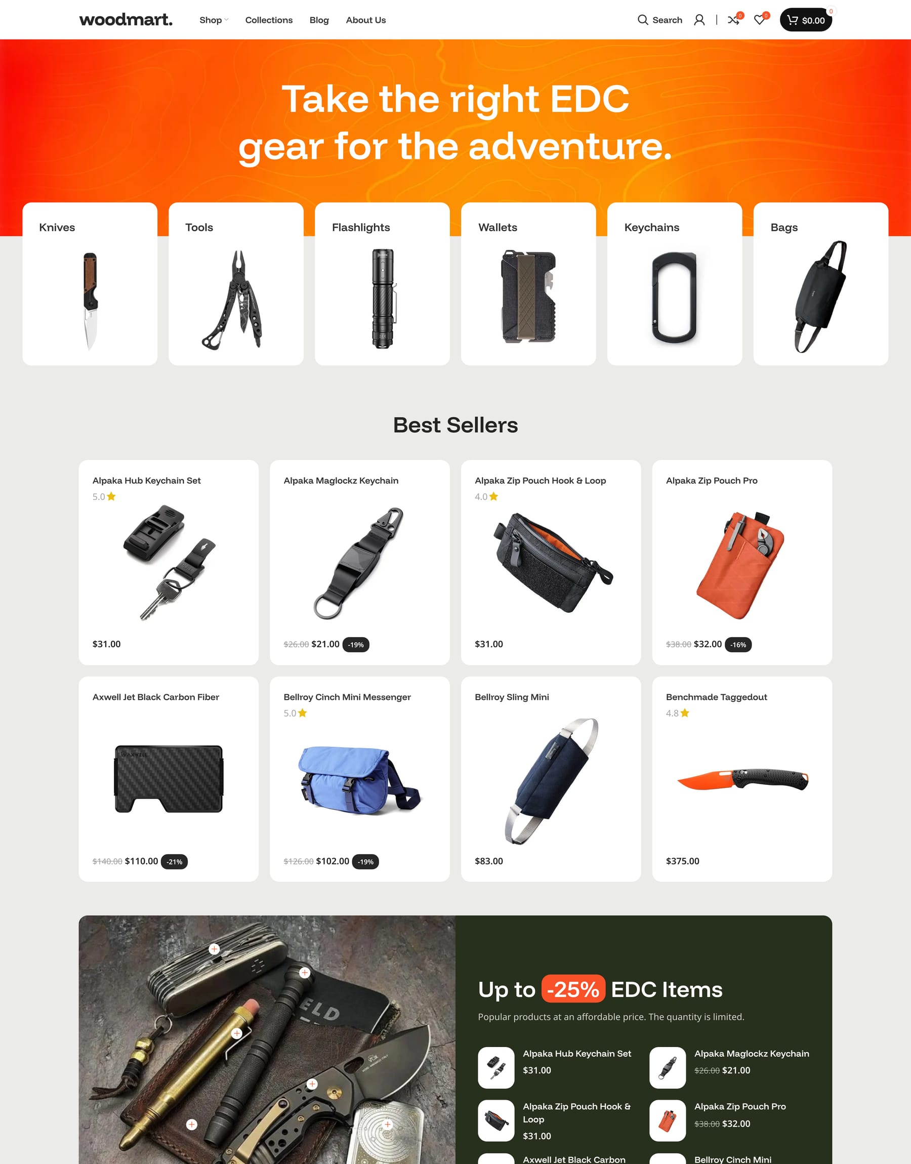 EDC demo home page: EDC gear WooCommerce theme