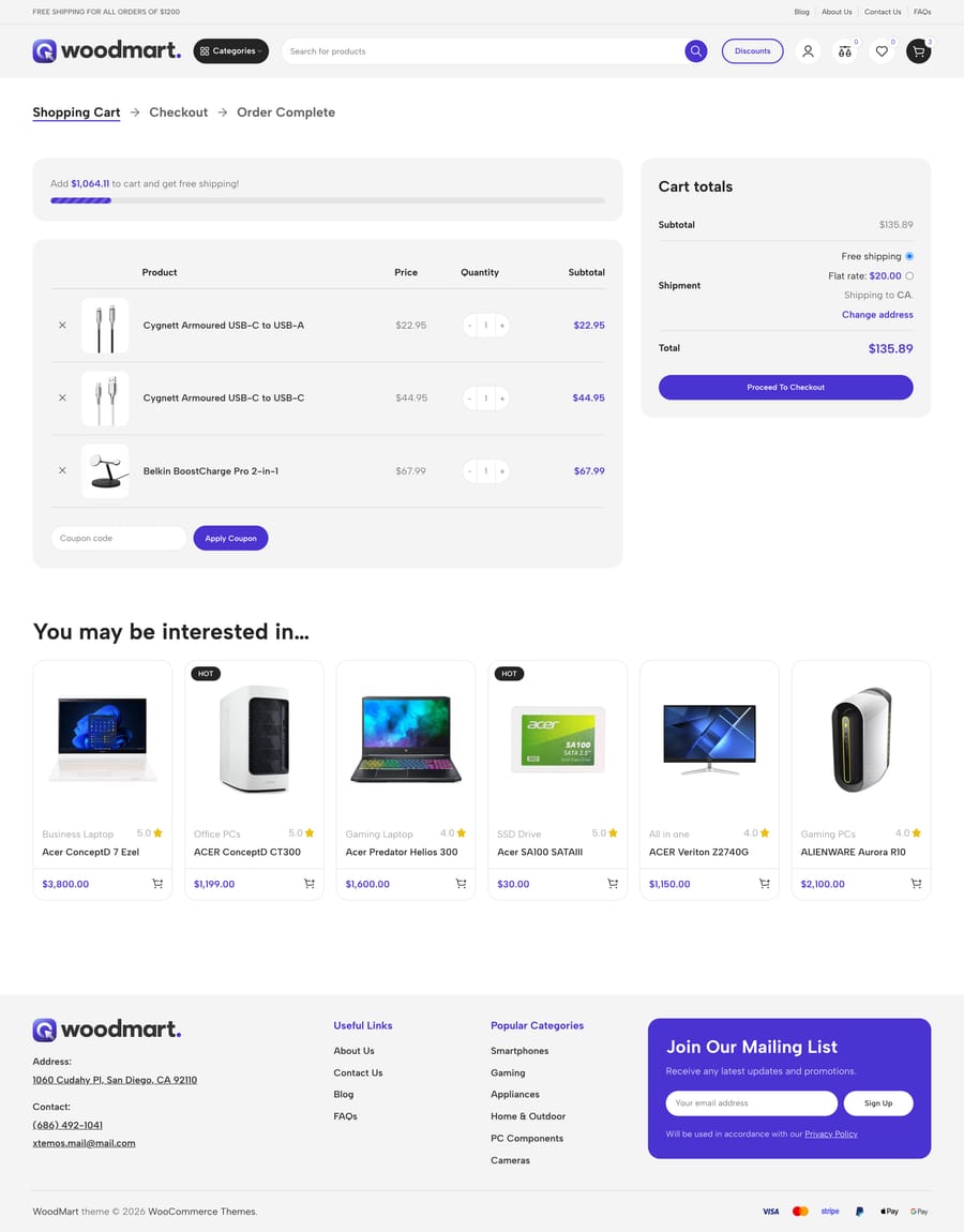 Electronics 3 Cart page