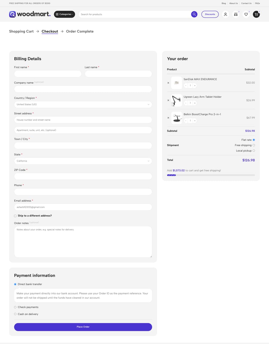Electronics 3 Checkout page