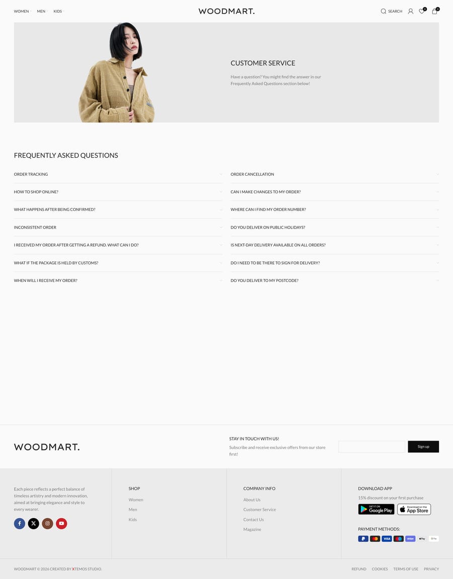 Fashion 2 Customer service page