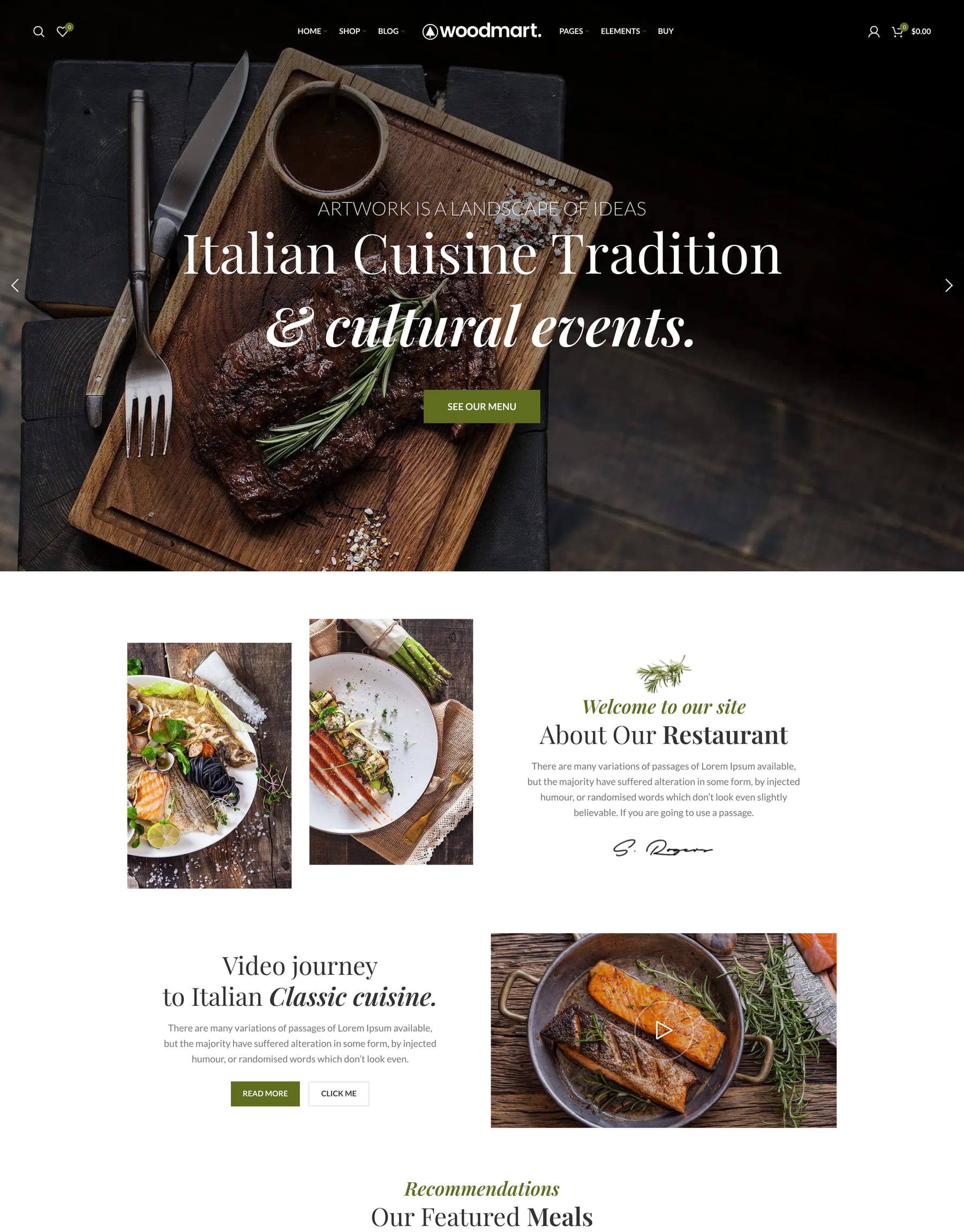 Food demo home page: Restaurant WooCommerce theme