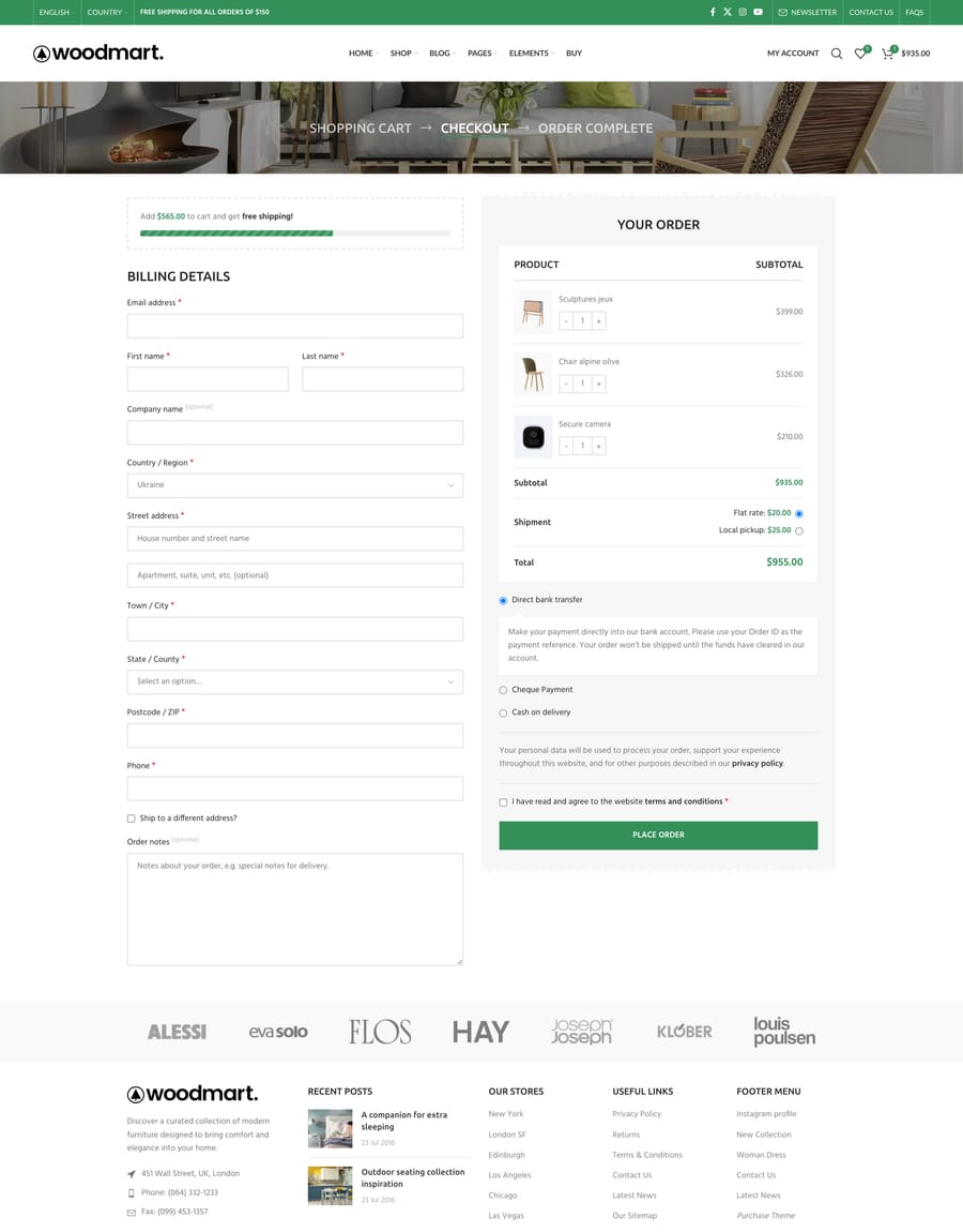 Furniture Checkout page