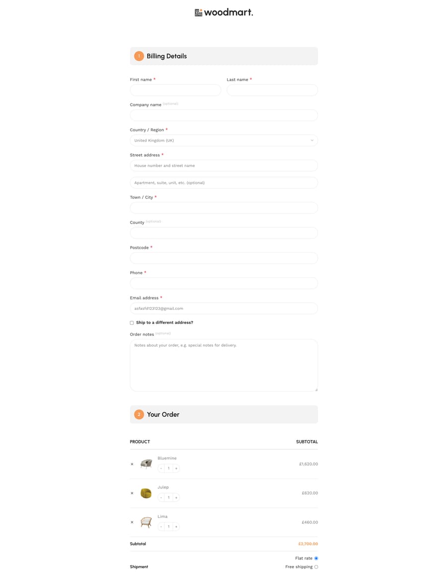 Furniture 2 Checkout page