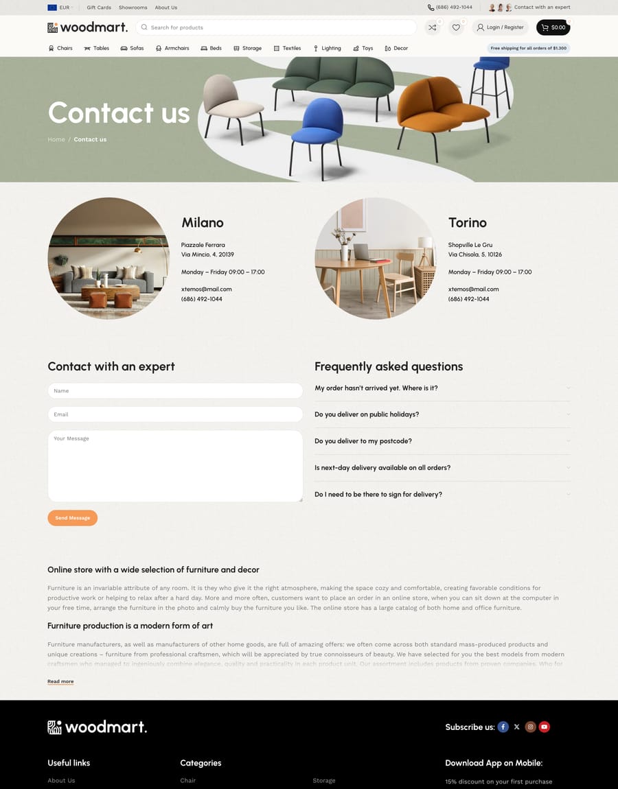 Furniture 2 Contact us page