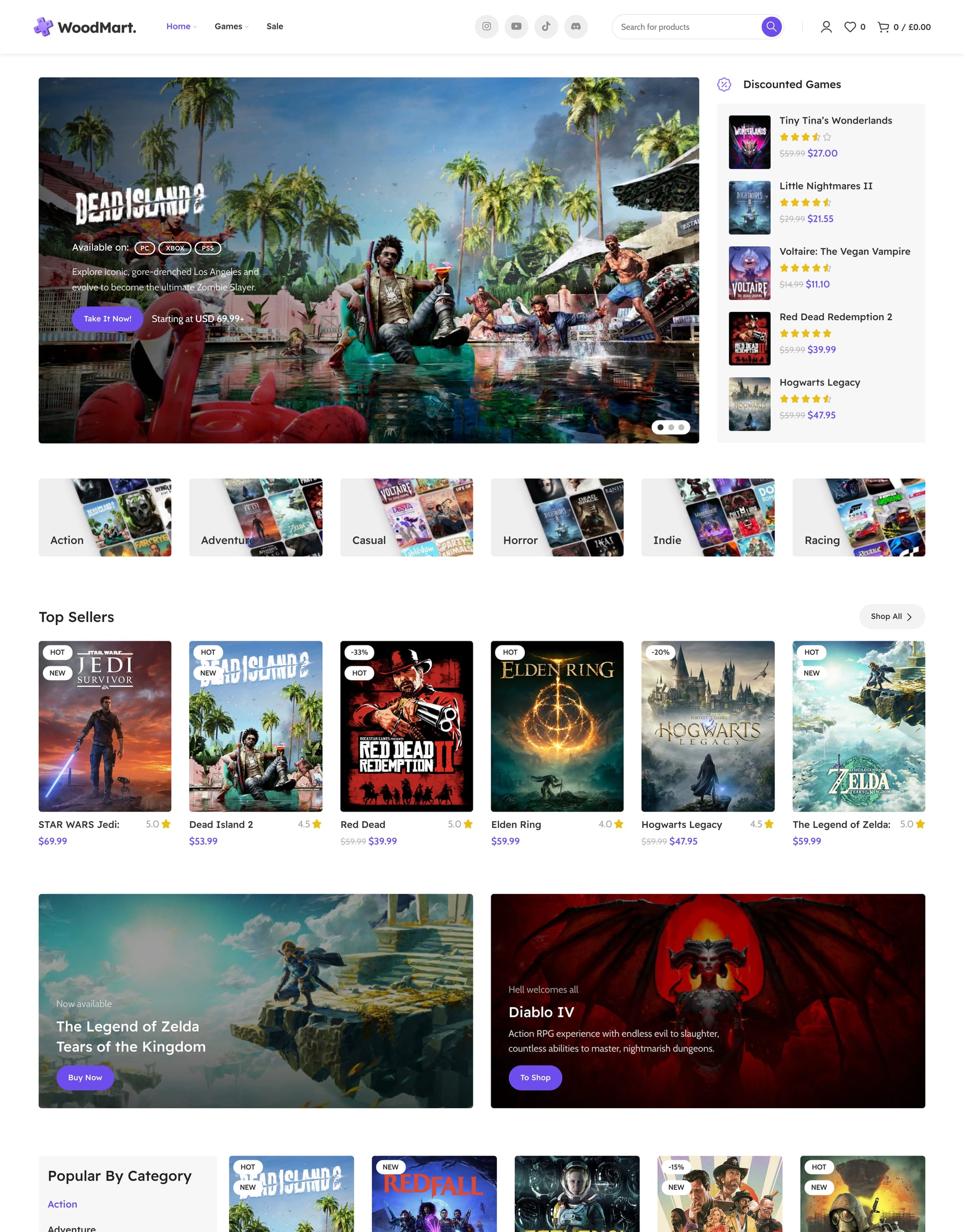Games prebuilt website home page