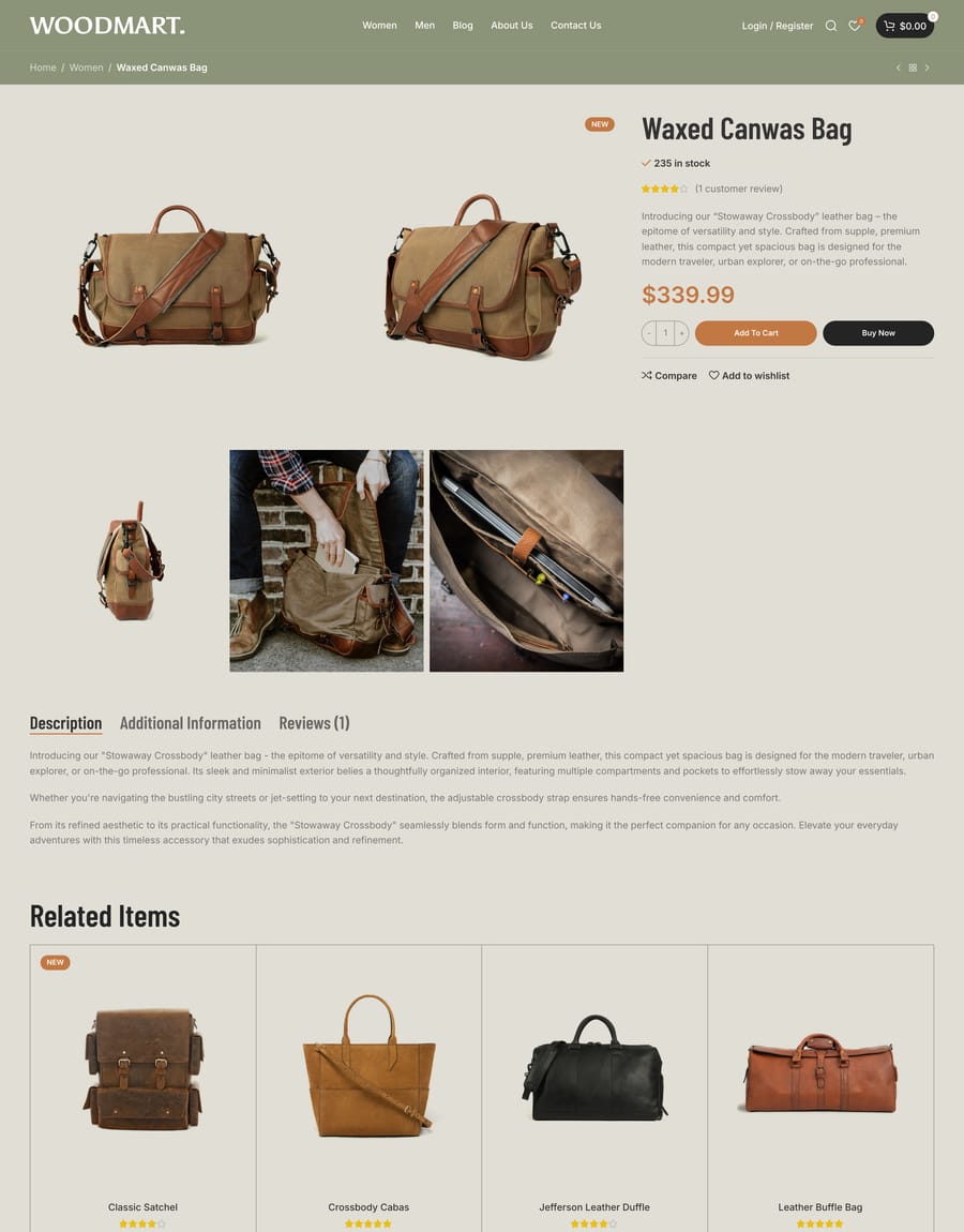 Handmade Bags Product page