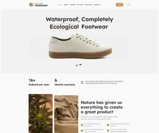 Hemp Shoes prebuilt website preview