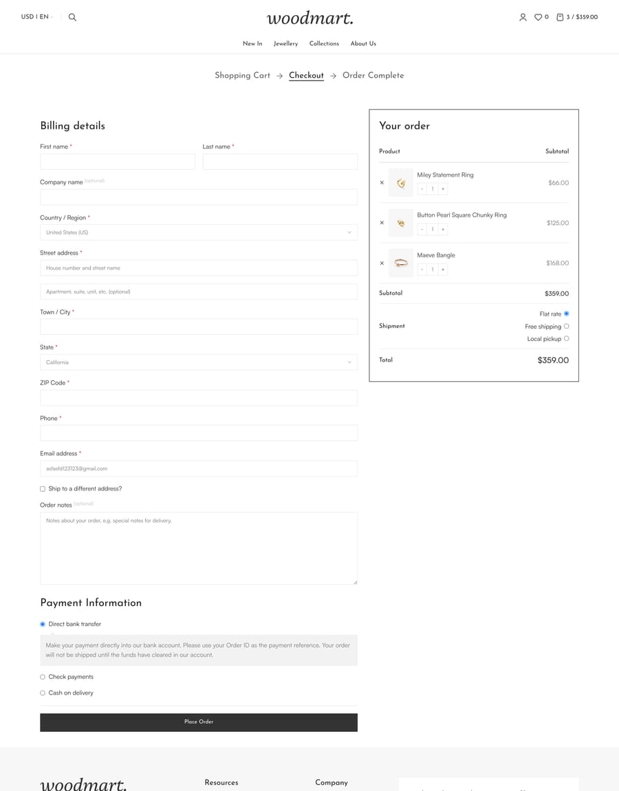Jewellery 2 Checkout page