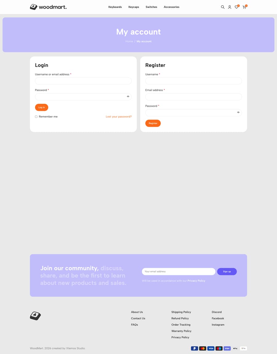 Keyboards Login register page