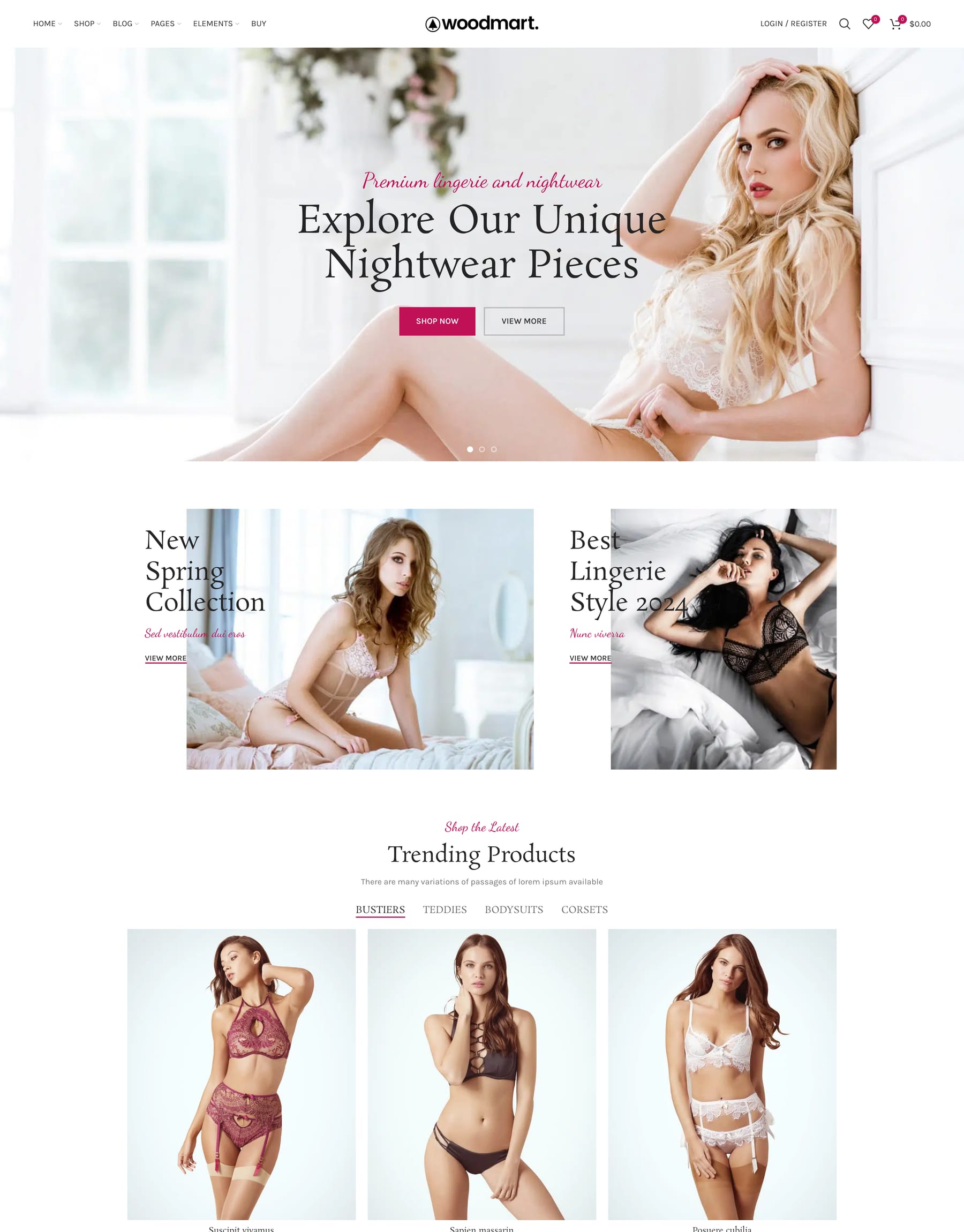 Lingerie demo home page: Lingerie WooCommerce theme