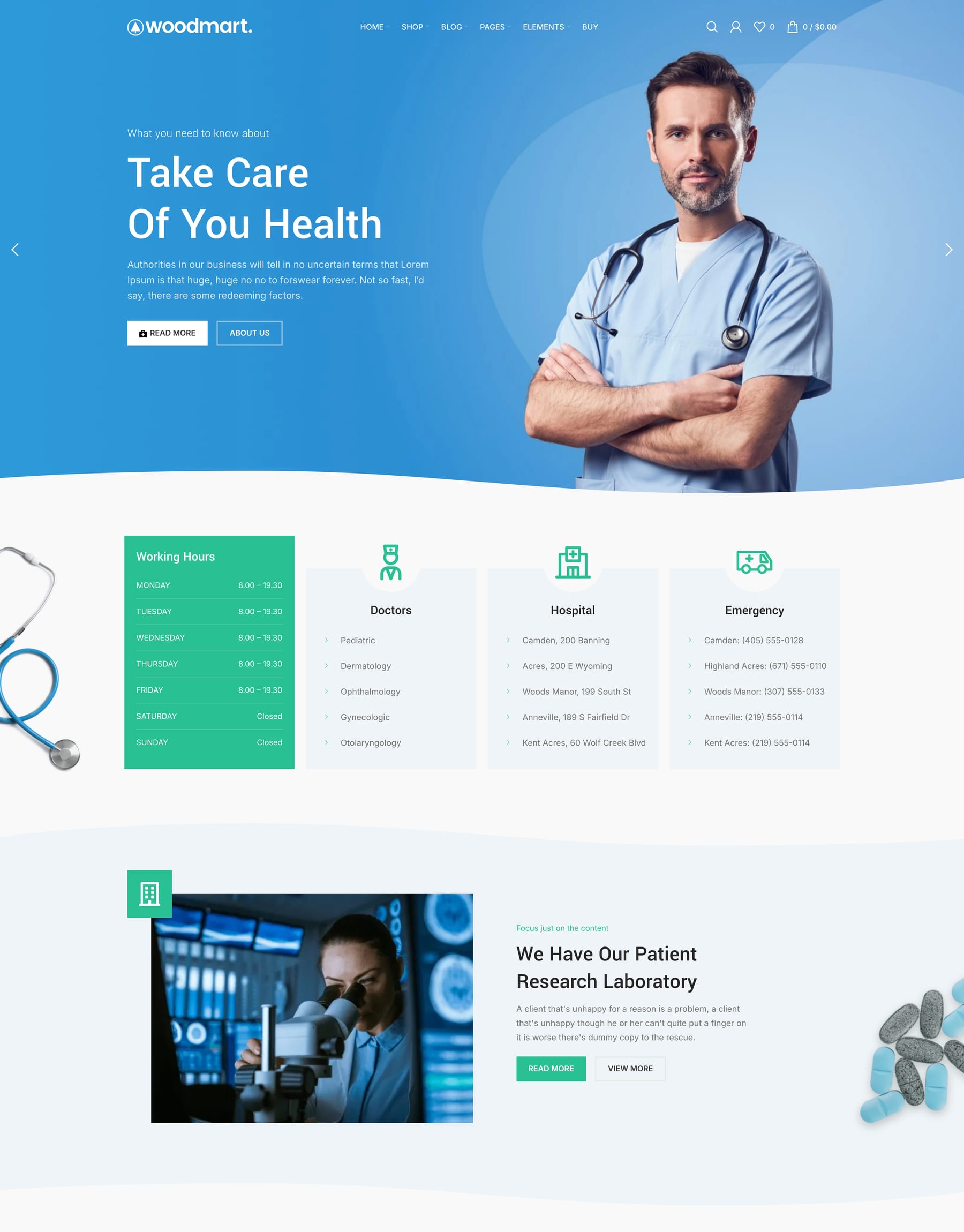 Medical demo home page: Medical clinic WordPress theme