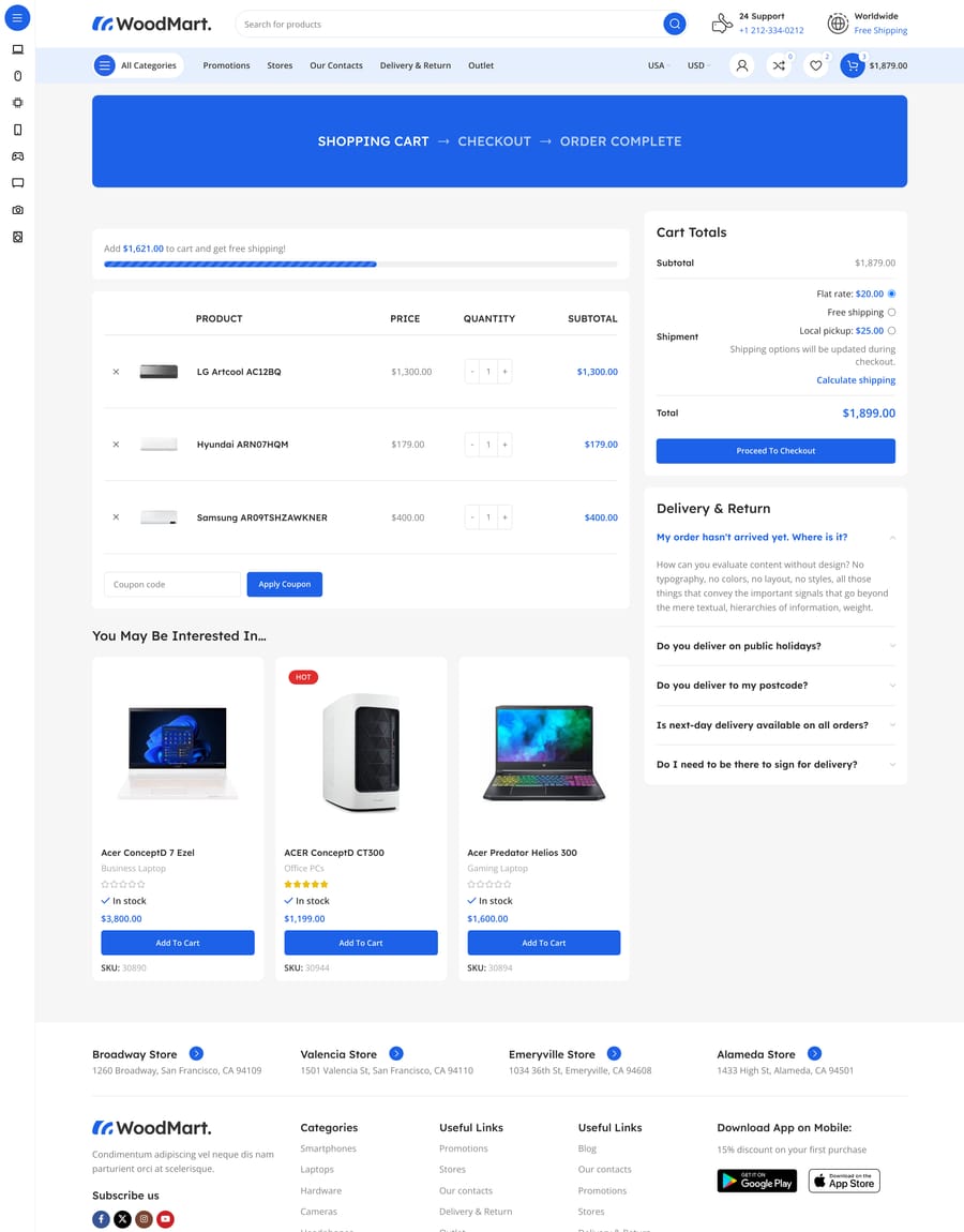 Mega Electronics Cart page