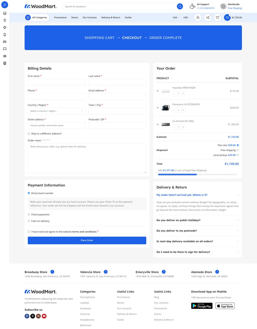 Mega Electronics Checkout page