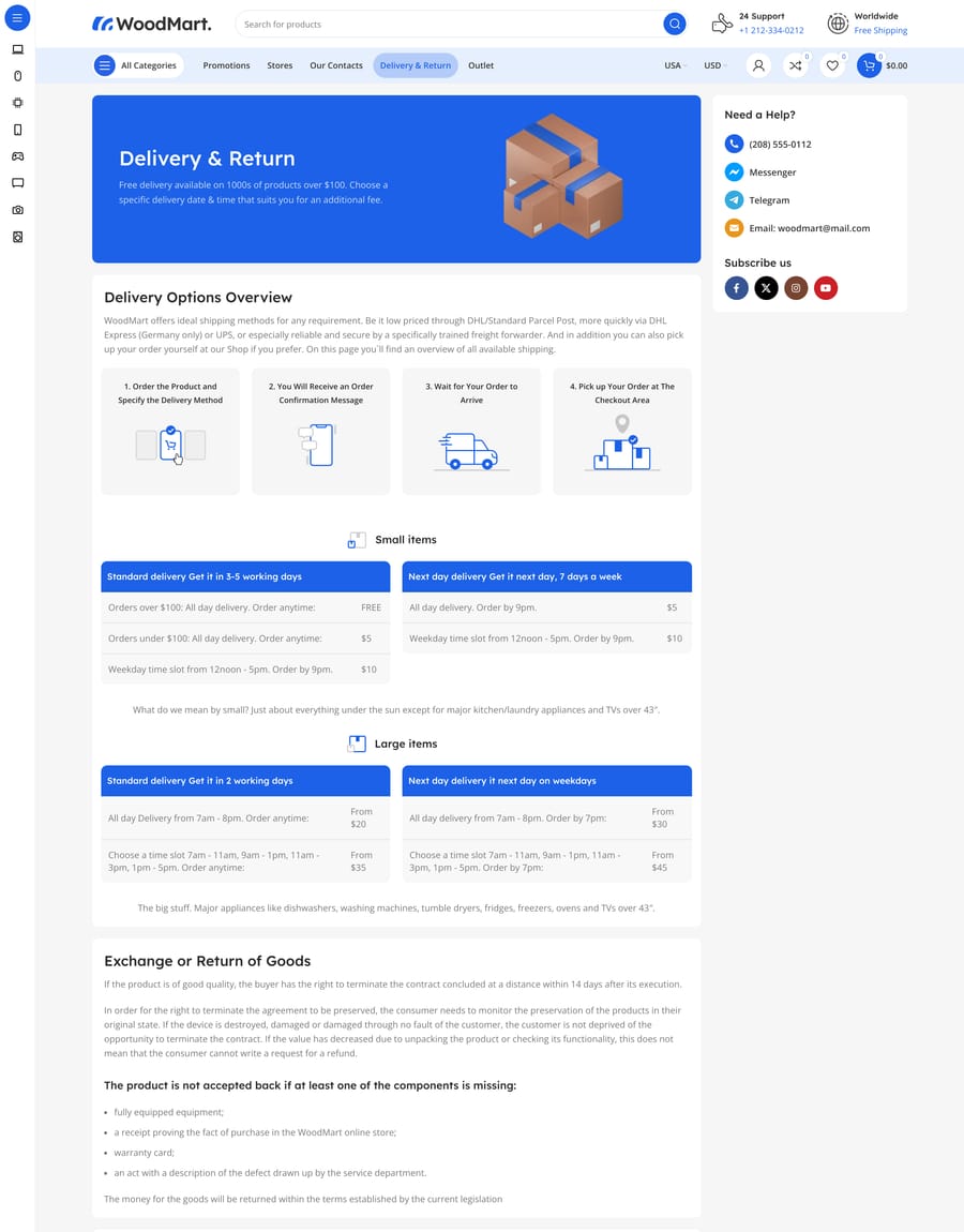 Mega Electronics Delivery page
