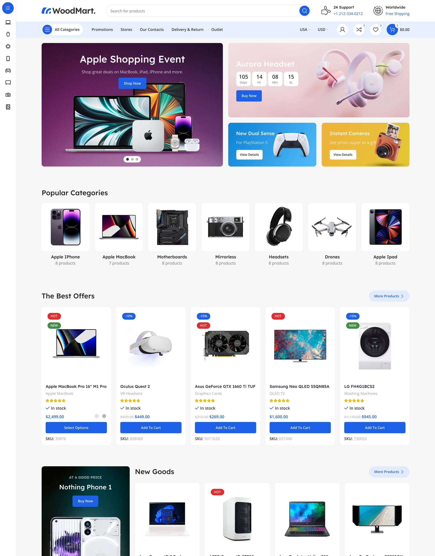 Mega Electronics demo home page: Electronics megastore WooCommerce theme