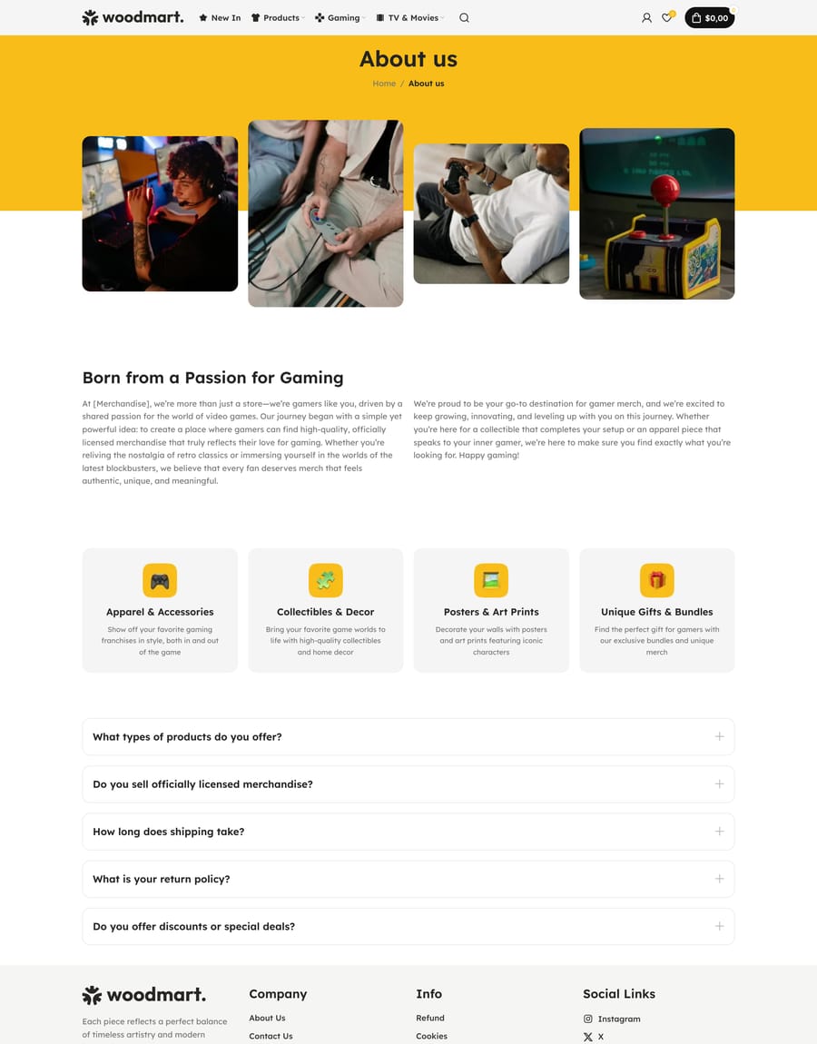 Merchandise About us page