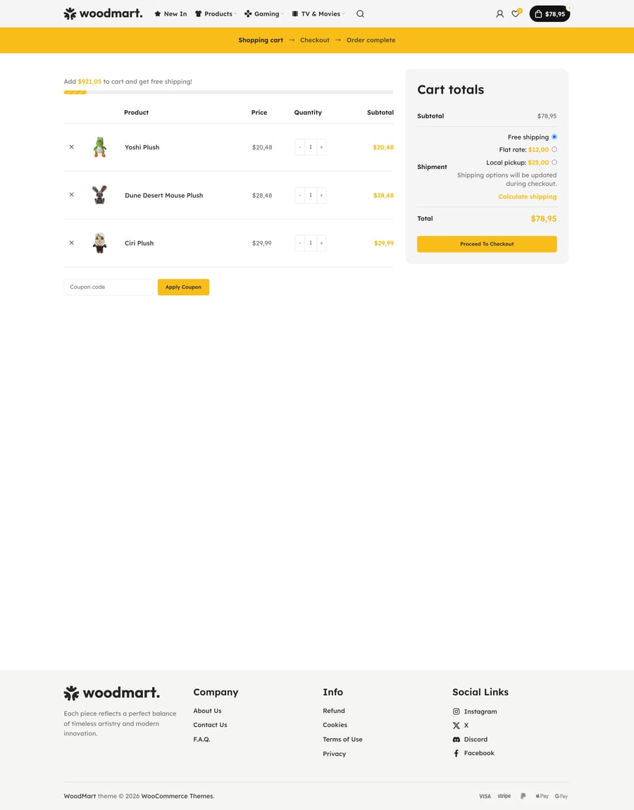Merchandise Cart page