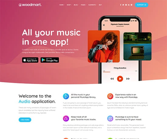 Mobile App prebuilt website preview