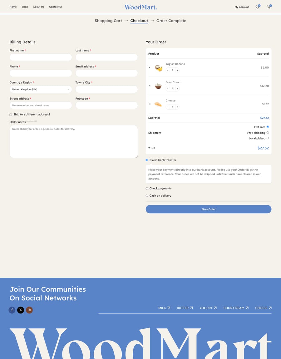 Organic Farm Checkout page