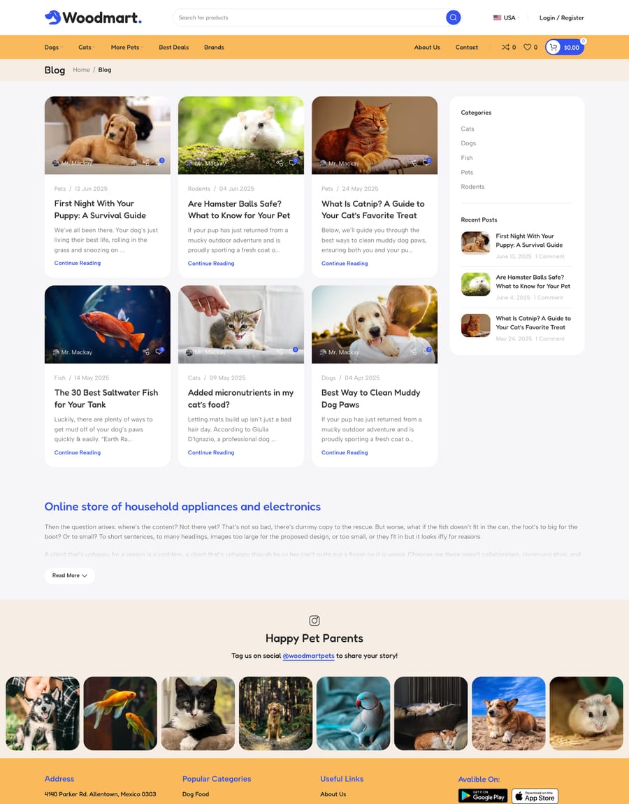 Pets Blog page