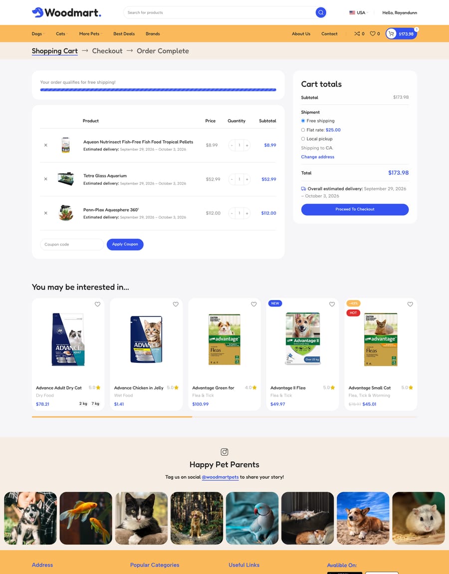 Pets Cart page