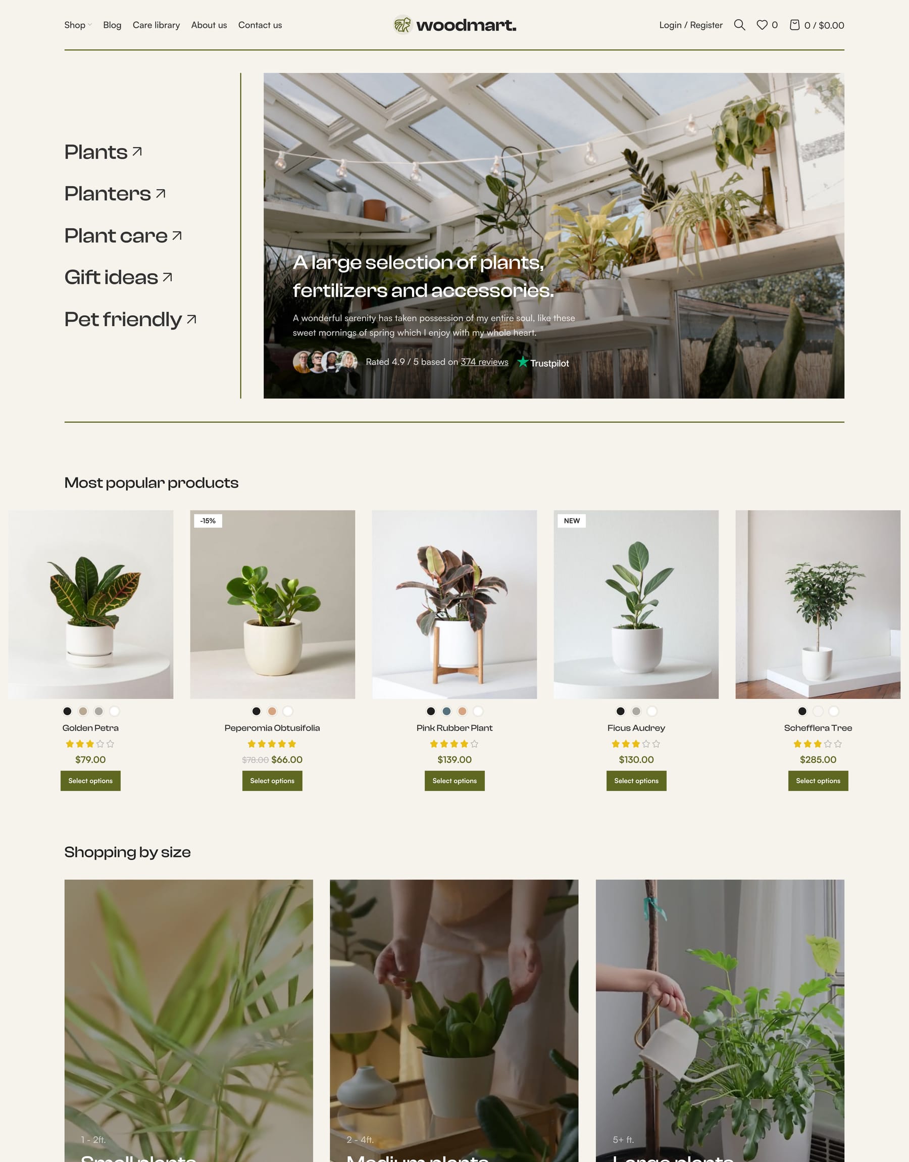 Plants demo home page: Plant shop WooCommerce theme