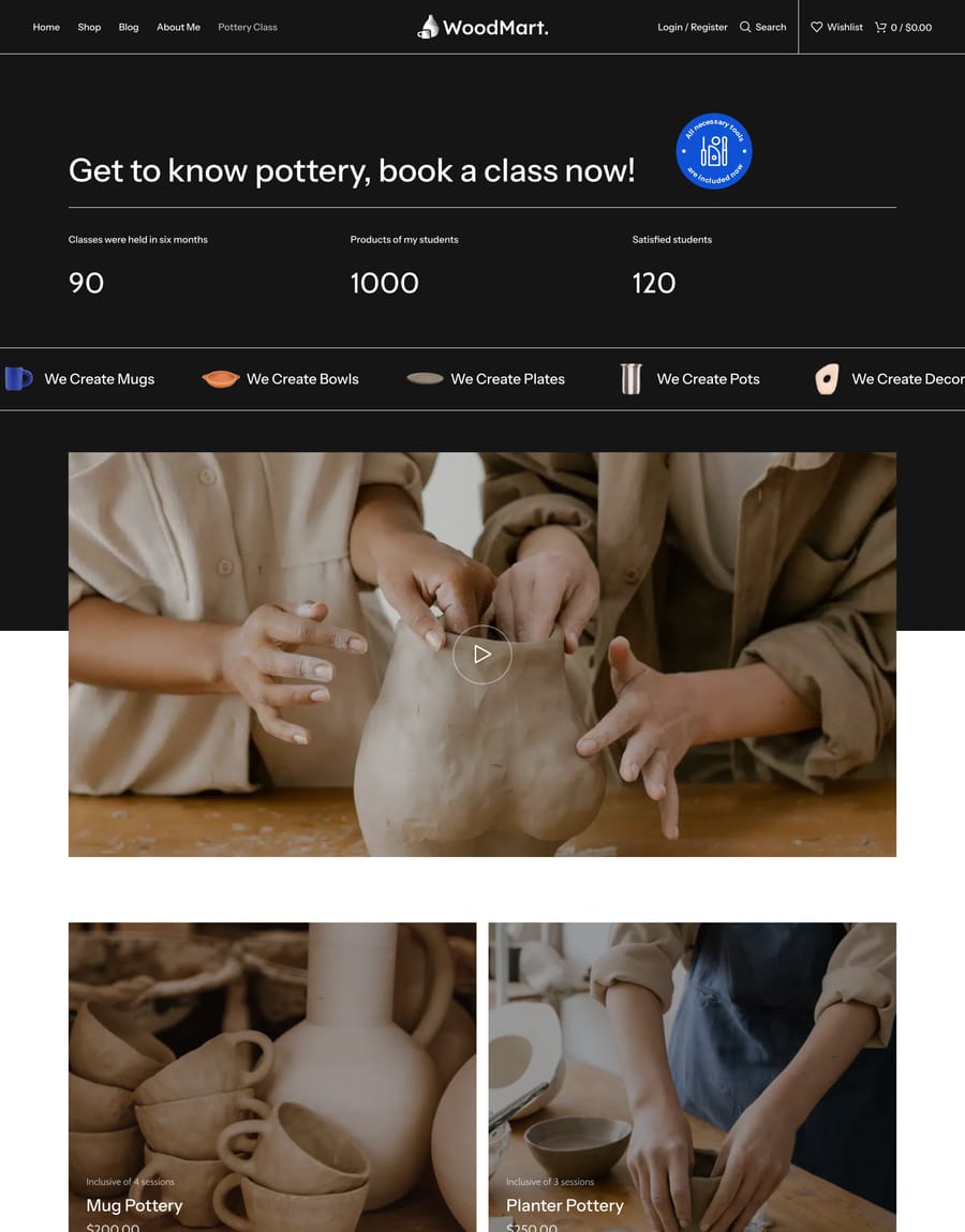 Pottery Pottery class page