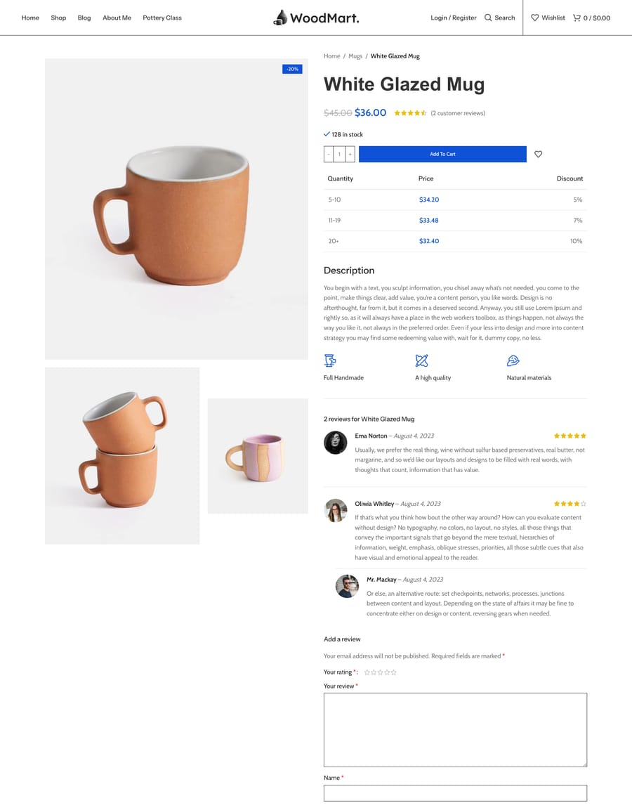 Pottery Product page