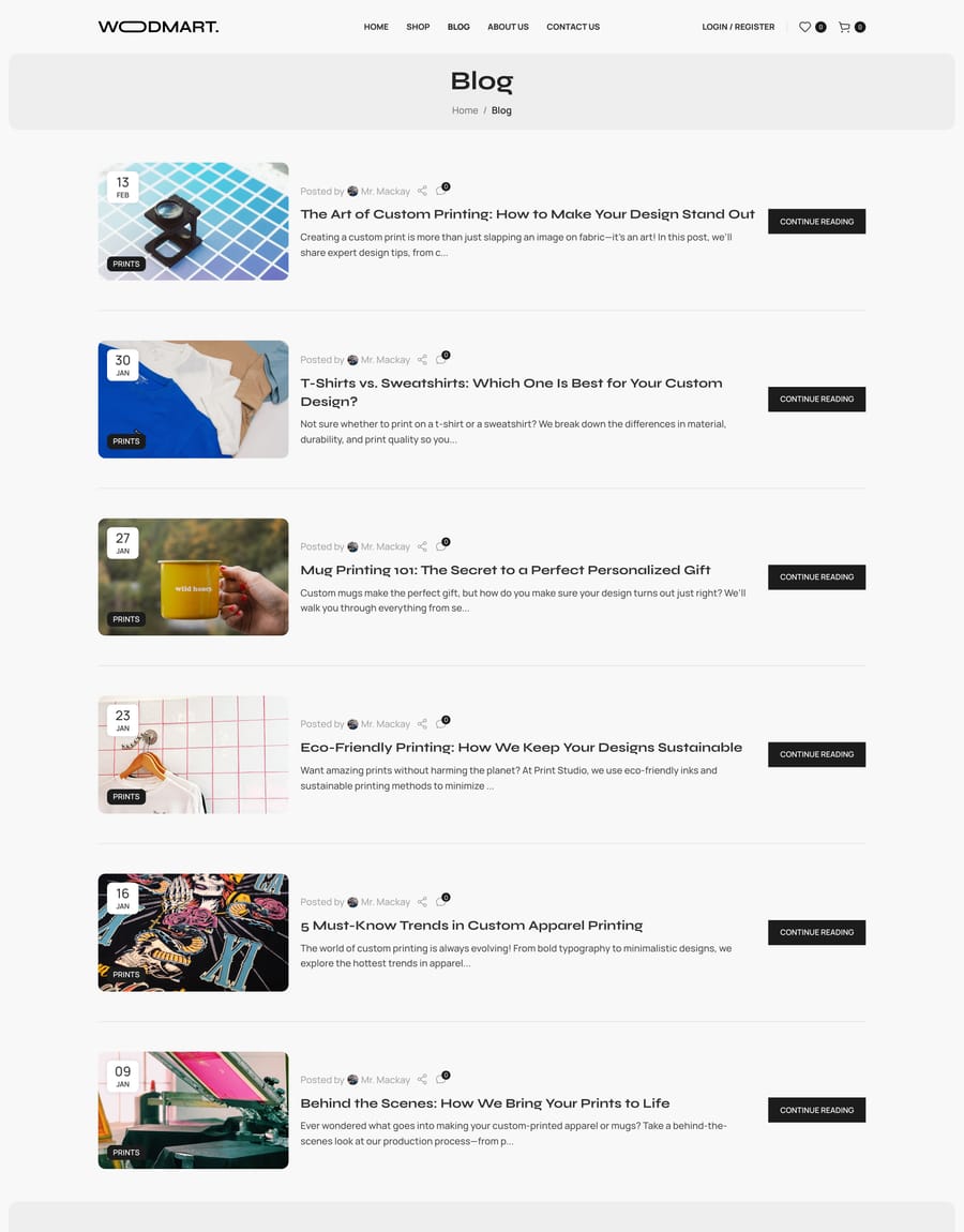 T-shirts Blog page