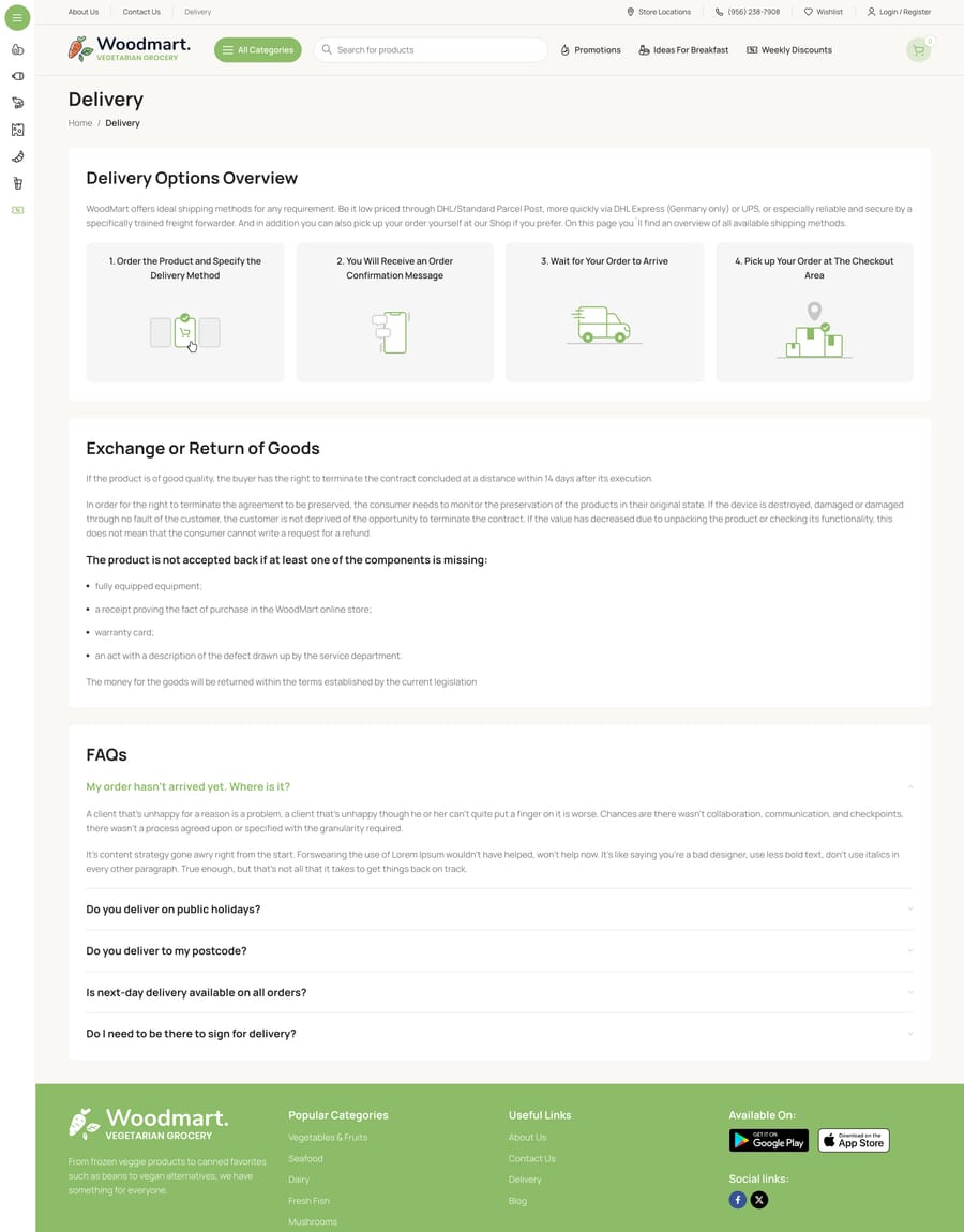 Vegetables Delivery page