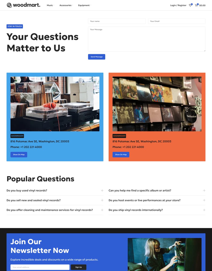Vinyls Contact us page