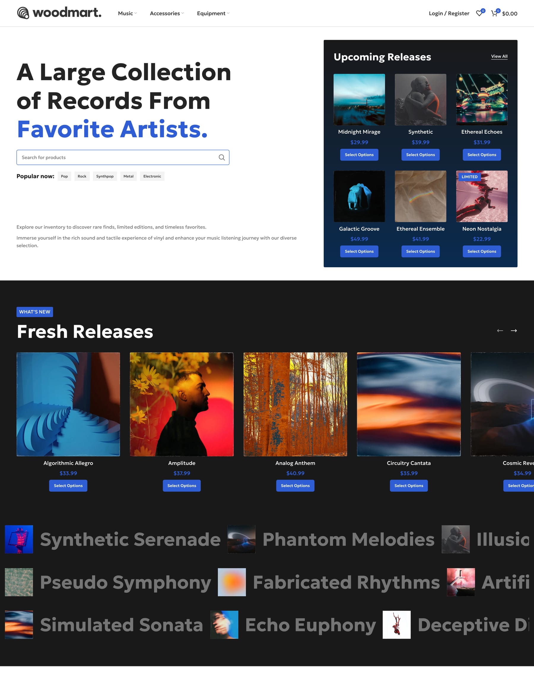 Vinyls demo home page: Vinyl record store WooCommerce theme
