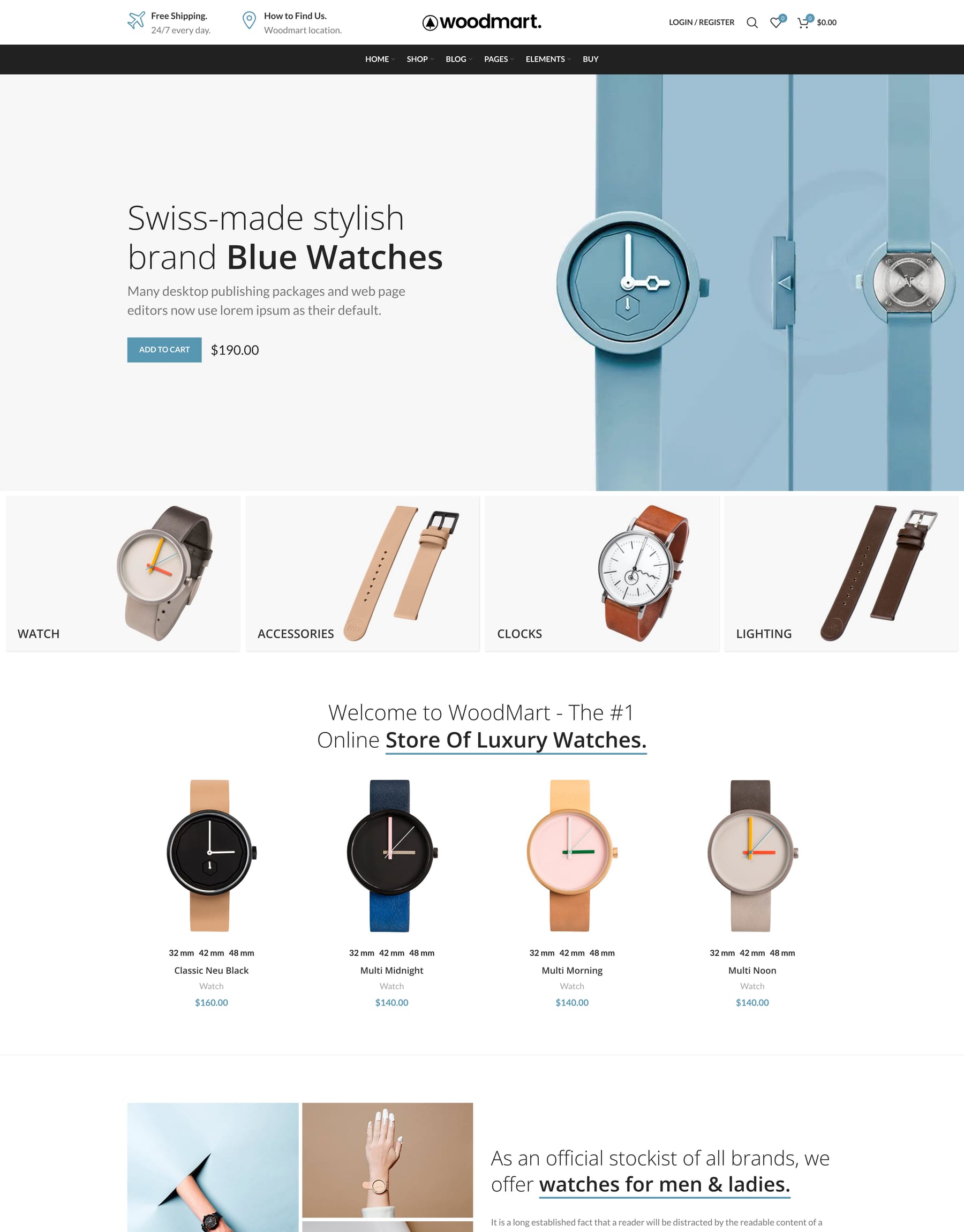Watches demo home page: Watch store WooCommerce theme