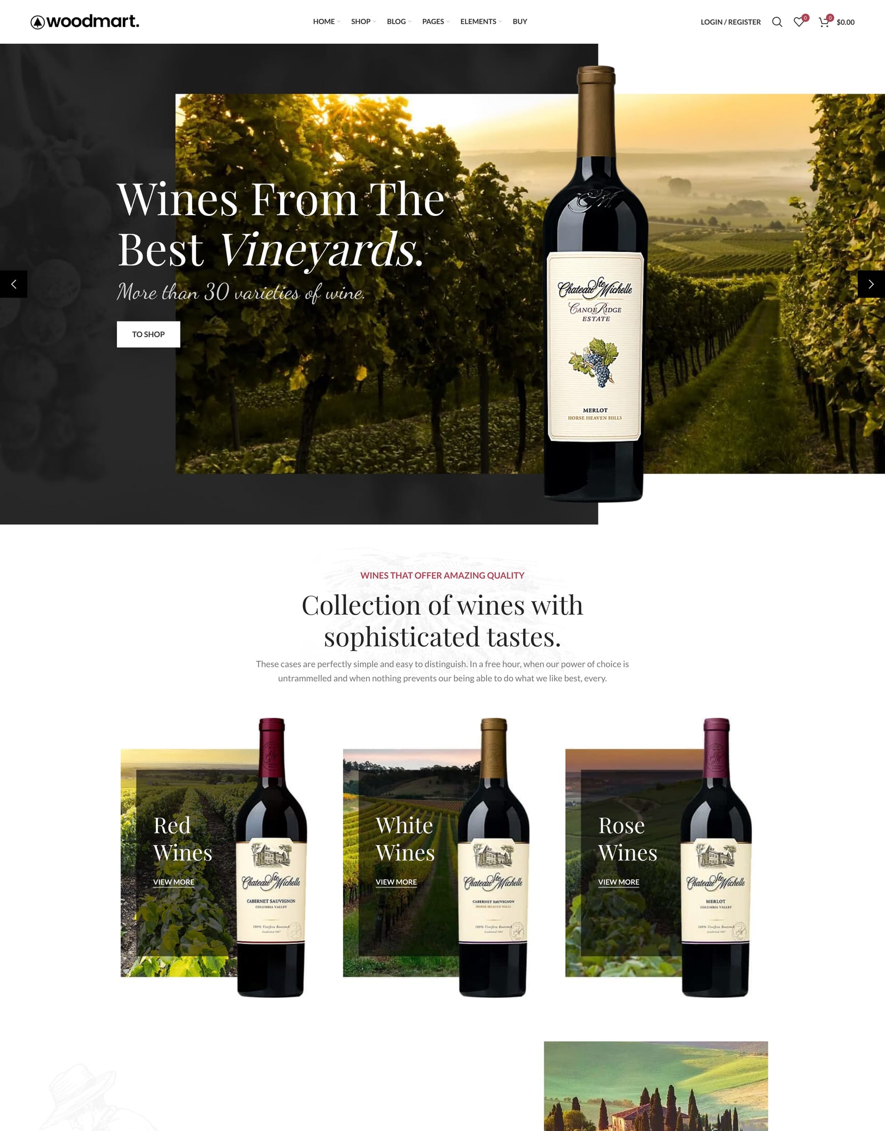 Wine demo home page: Wine shop WooCommerce theme