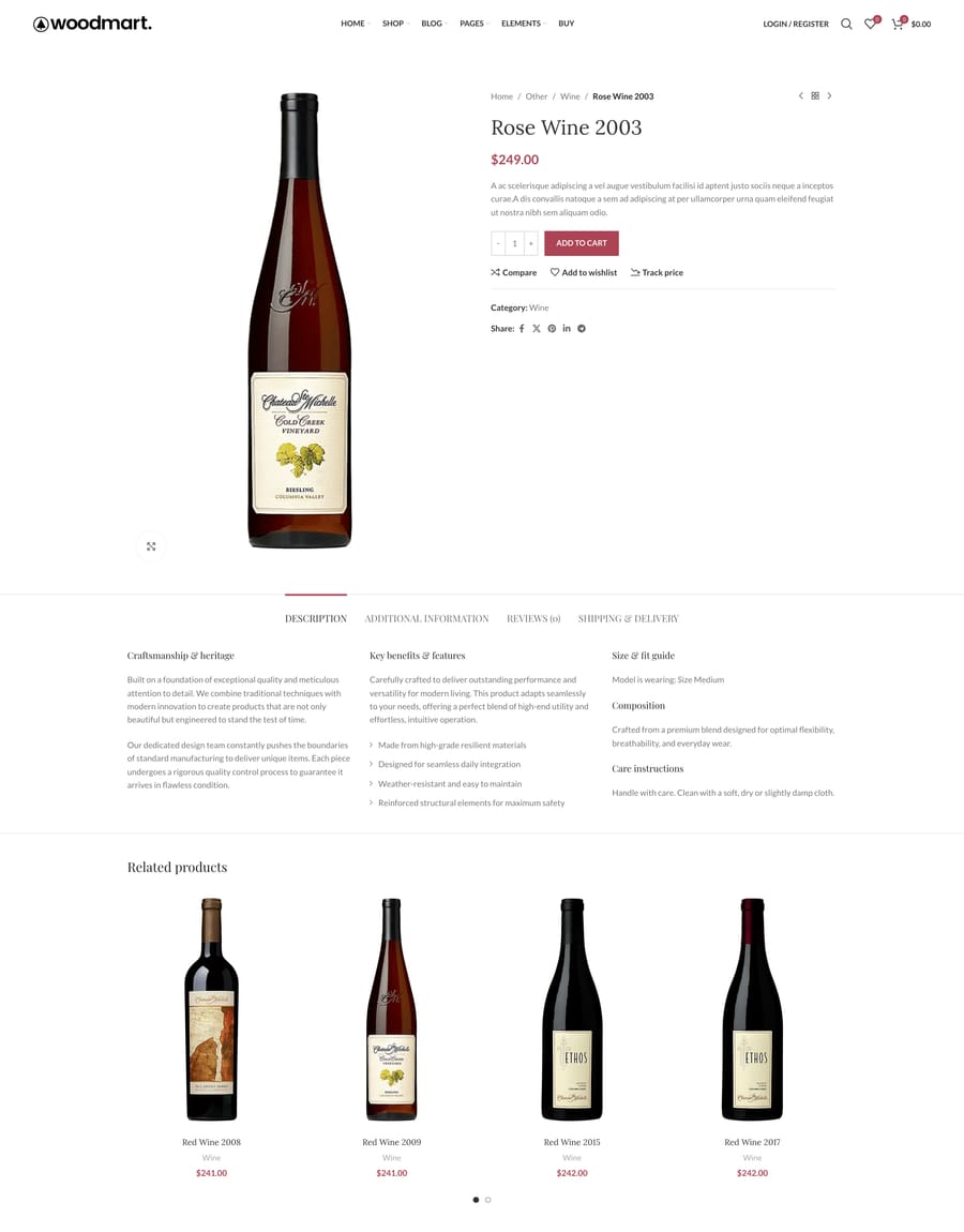 Wine Product page