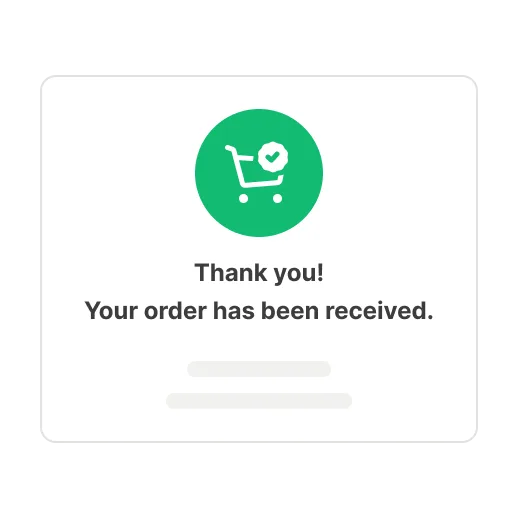 Order confirmation screen thanking the customer