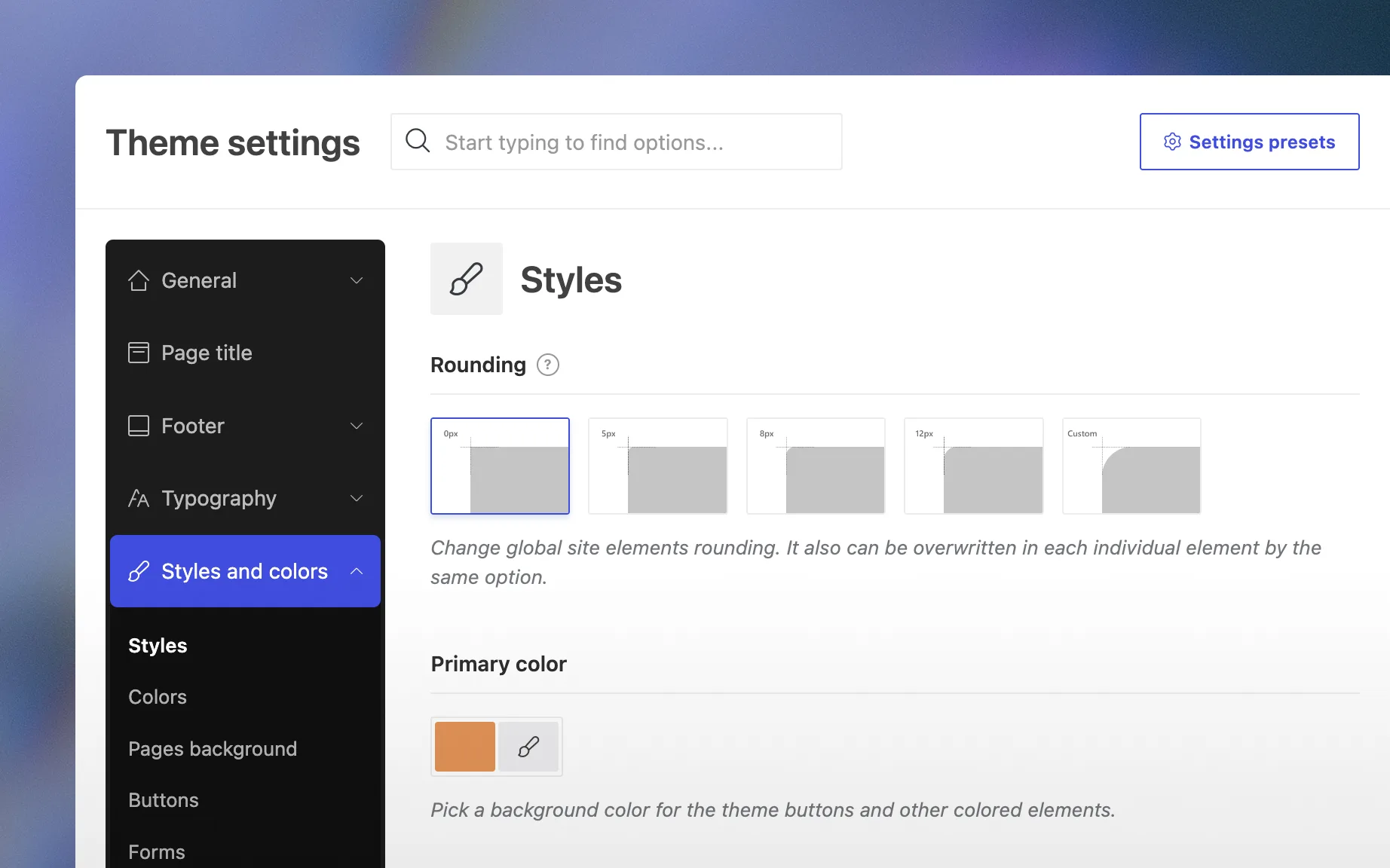 WoodMart theme settings with global styles and colors