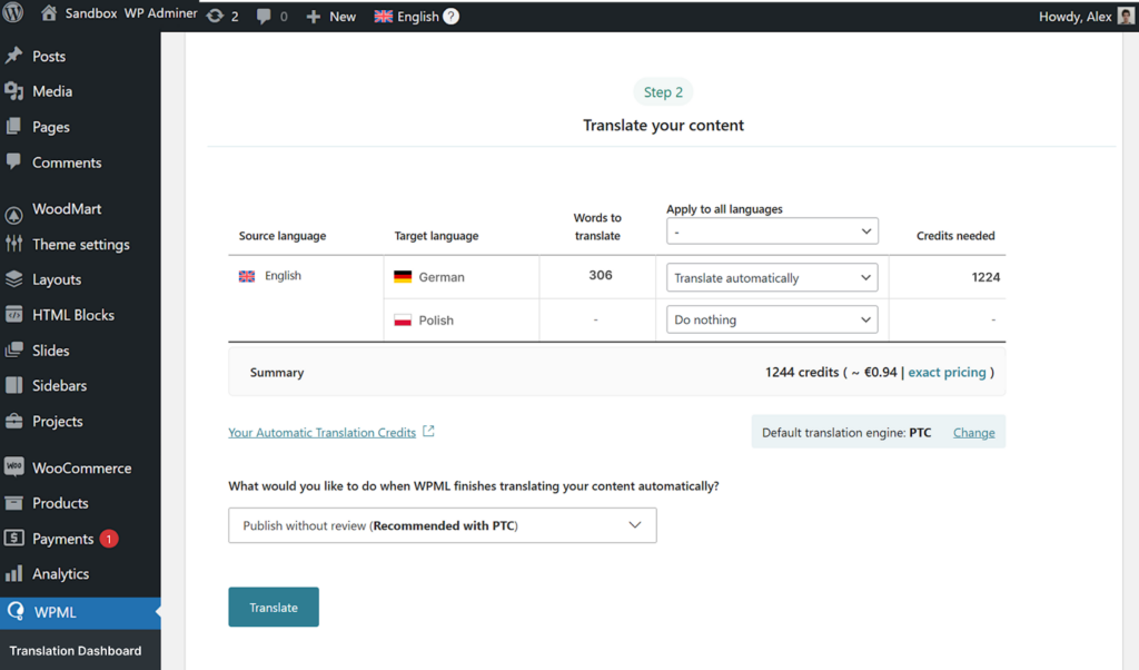 WPML translation method and translator selection