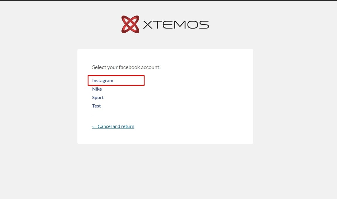 Facebook Page selection during Instagram account connection